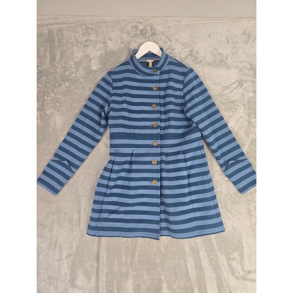 Matilda Jane Twee Fall Breeze Striped Coat Jacket Medium Blue Artsy